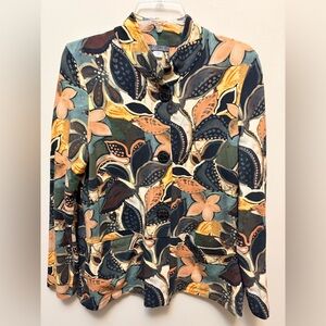 DOLCEZZA Floral Print Cotton Blend Button Up Shirt/Jacket